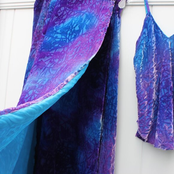 Vintage Handpainted Boho Silk Velvet Burnout Set – XL – Maxi Skirt + Cami